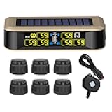 B-Qtech Tire Pressure Monitoring System RV TPMS Solar Power Wireless Tire Pressure Monitor with Repeater and 6 Sensors for Motorhome Travel Trailer Tow Pressure Temperature Real-time Alarm 0~199PSI
