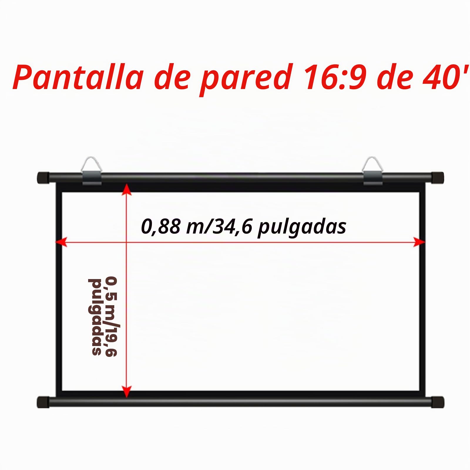 Pantalla De Proyector Desplegable Manual 30" , 40" , 50" , 60" , 72"，Pantalla De Proyección Antiluz HD，Montado En Pared Y Techo,Apto Para Todos Los Proyectores，para Cine En Casa, Escuela, Oficina(16:9