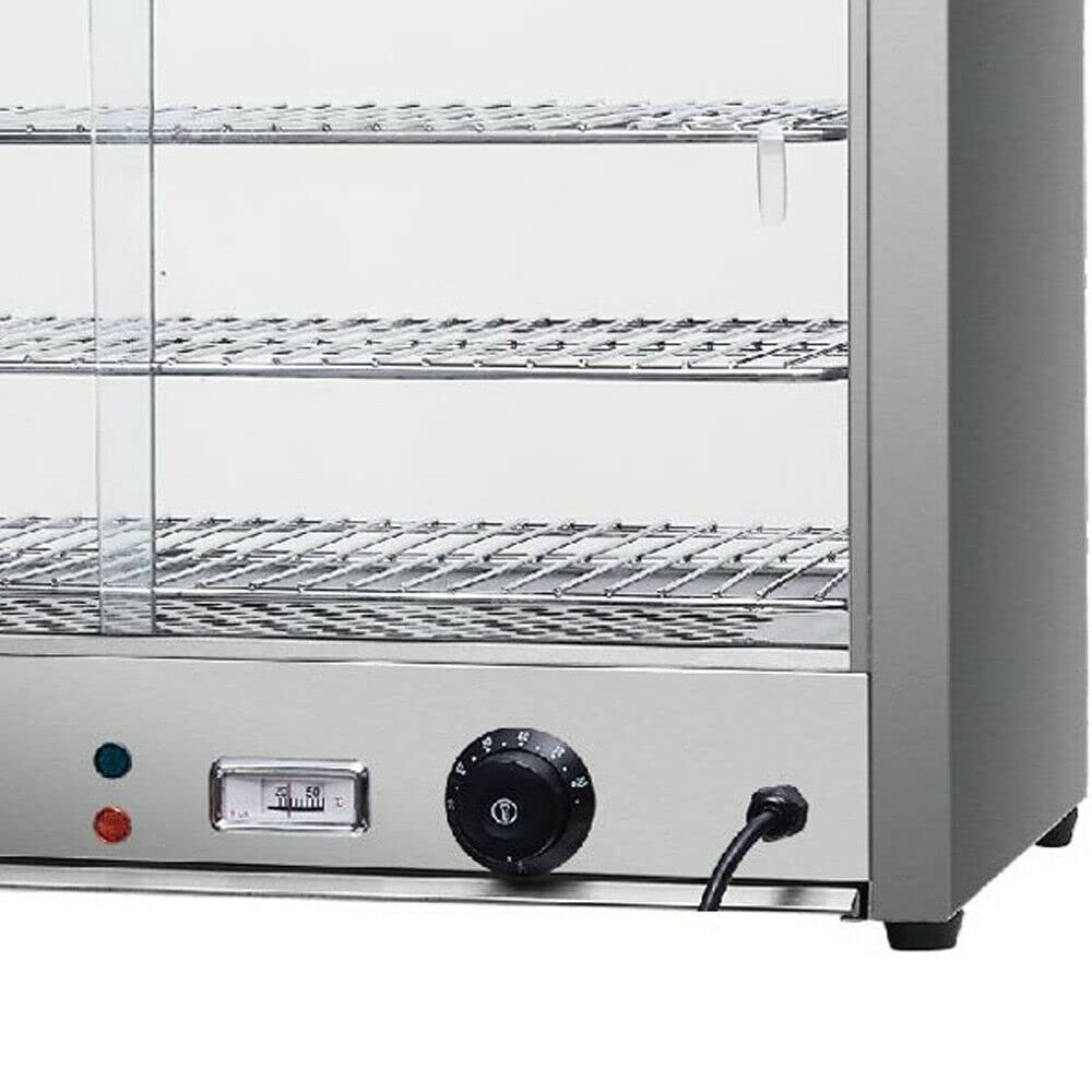 Futchoy Vetrina riscaldata con 4 telai in acciaio inox, scaldavivande commerciali, termostato regolabile da 30 °C fino a 85 °C, per mense, panetterie, 64 x 34 x 53 cm