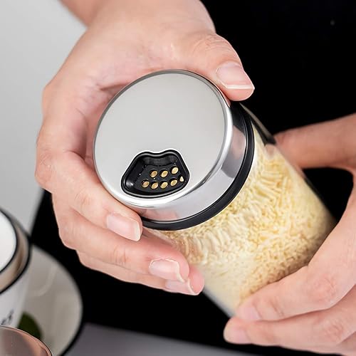 Miniatura 4 de Kingrol Paquete de 6 tarros de especias de vidrio, salero y pimentero de 7 onzas con agujeros ajustables para verter, para condimentos, hierbas,