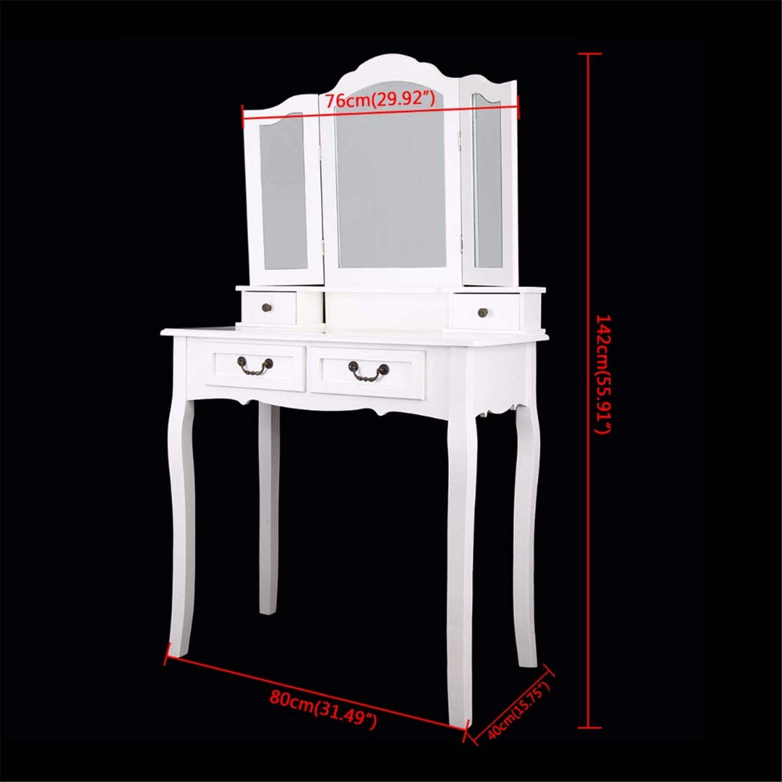 Amazon｜姫系ドレッサー 化粧台4引き出しスツールミラーホワイトベッド