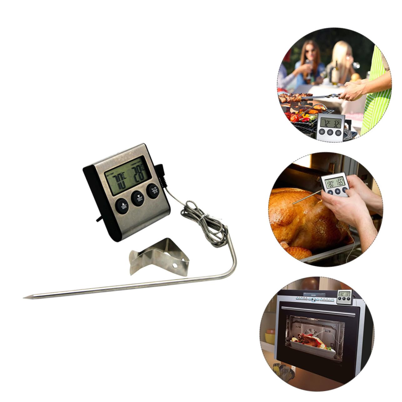 Zerodeko 3sätze Praktisches Küchenthermometer Für Und Bbq Edelstahl Präzise Messung Für Grillen Und Backen Mit Clip Für Einfache Handhabung