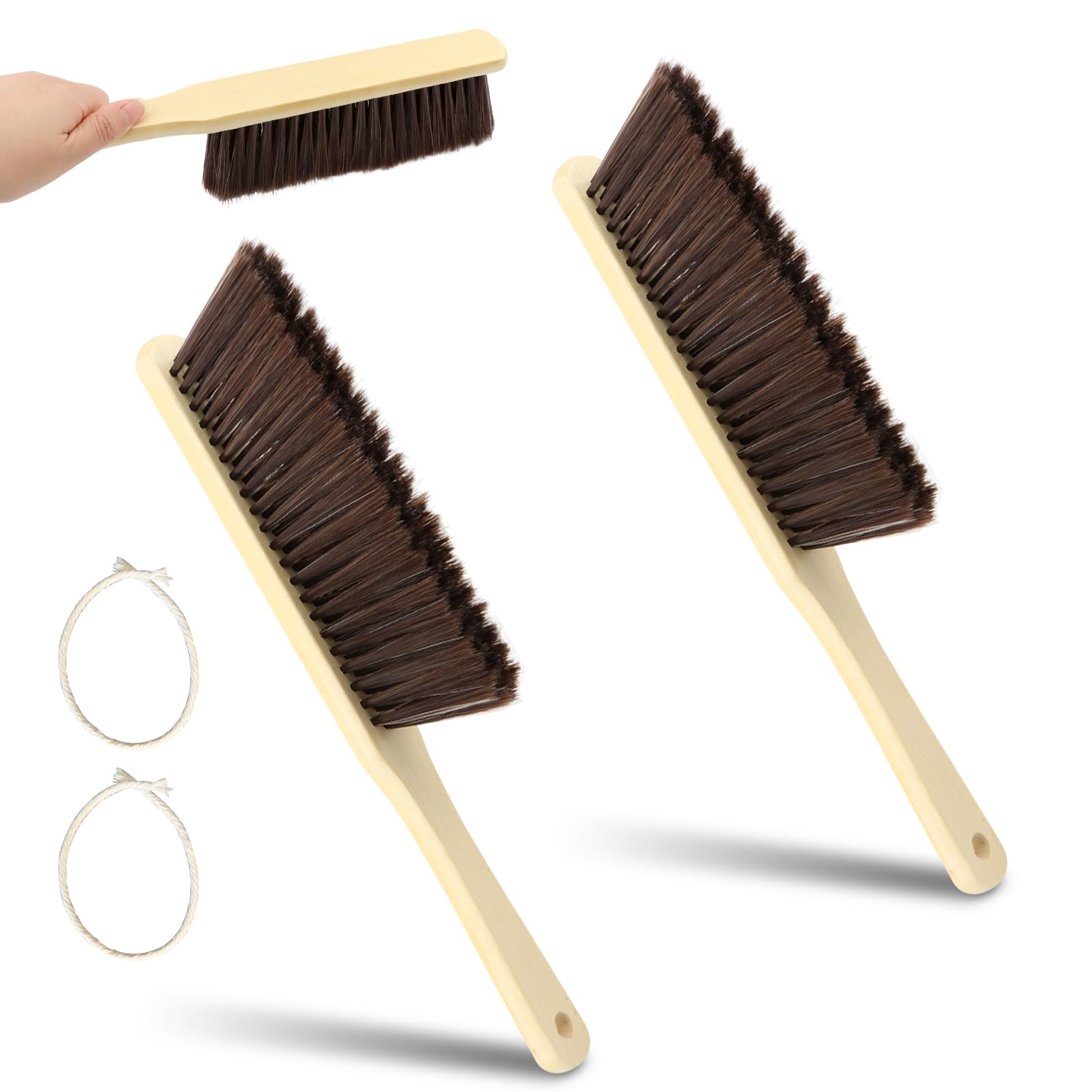2 cepillos de mano para limpiar mango largo, cepillo de madera para polvo de cerdas de plástico, cepillo de cerdas suaves, cepillo de banco para tienda, cepillo para alfombras, cepillo de dibujo,
