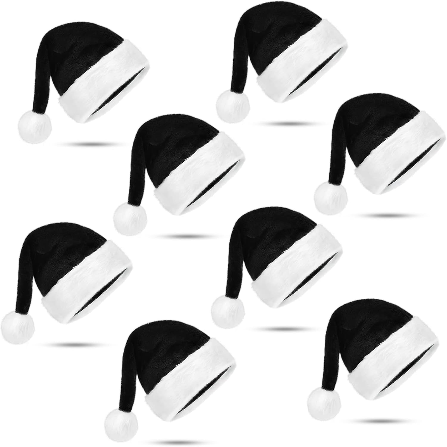 Black and White Santa Hat Plush Christmas Hat for Adults Holiday Christmas Party Home Indoor Outdoor Supplies