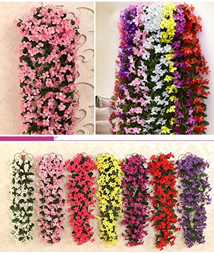 Artificial Violet Ivy Flowers, 2Pcs Silk Hanging Basket Lifelike Garland For Home Wedding Garden/Yard String Floral Decoration (Pink) #TOP3