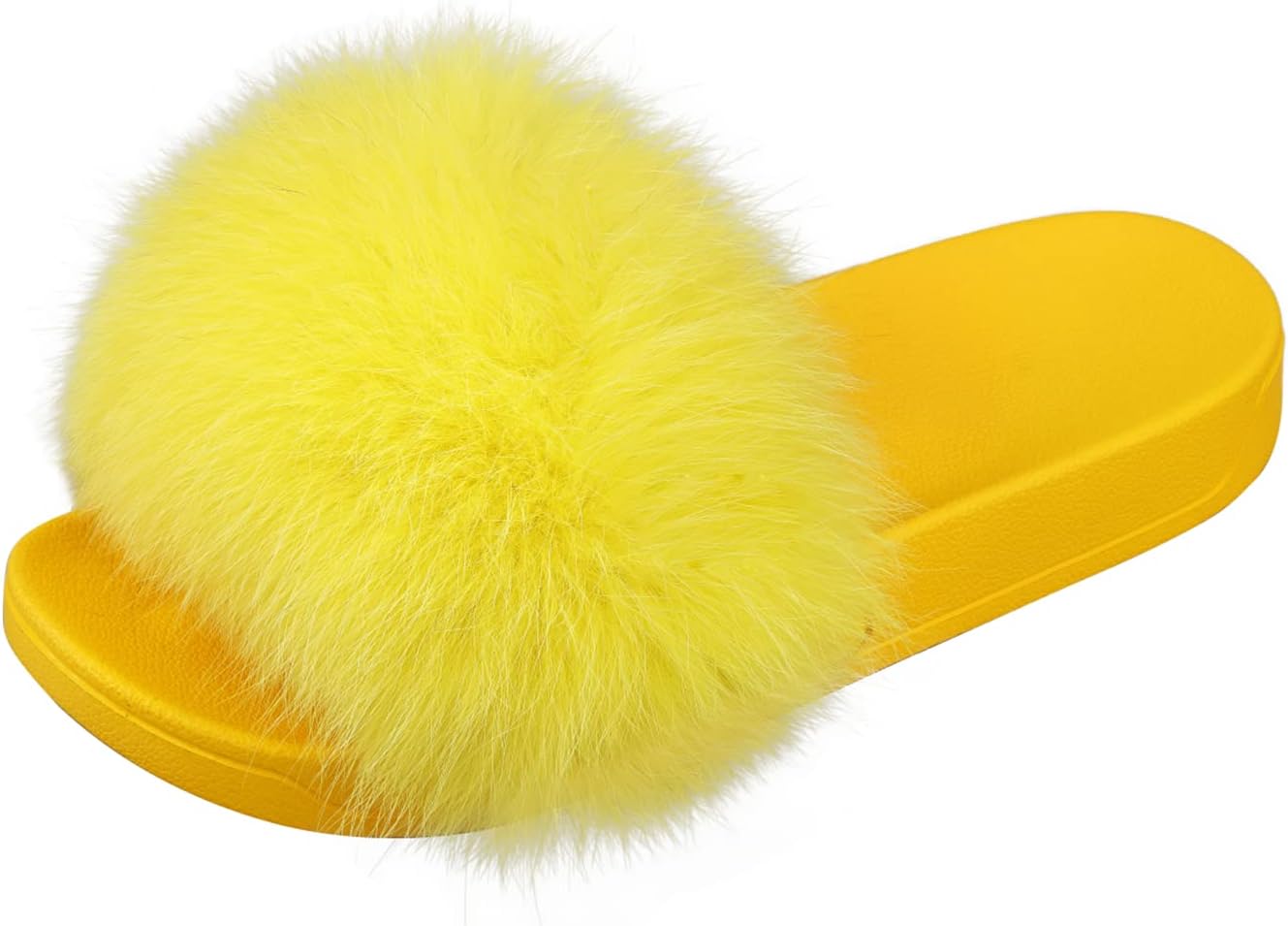 DAYISS Women Fox Fur Slippers Summer Colorful Feather Open Toe Slip On Sandals