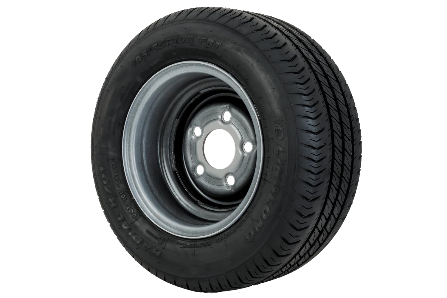 Ruota rinforzata per rimorchio 195/55 R10C 98/96N con cerchio 6Jx10" H2 5x112 ET-4. Solida e adatta a carichi fino a 900 kg.