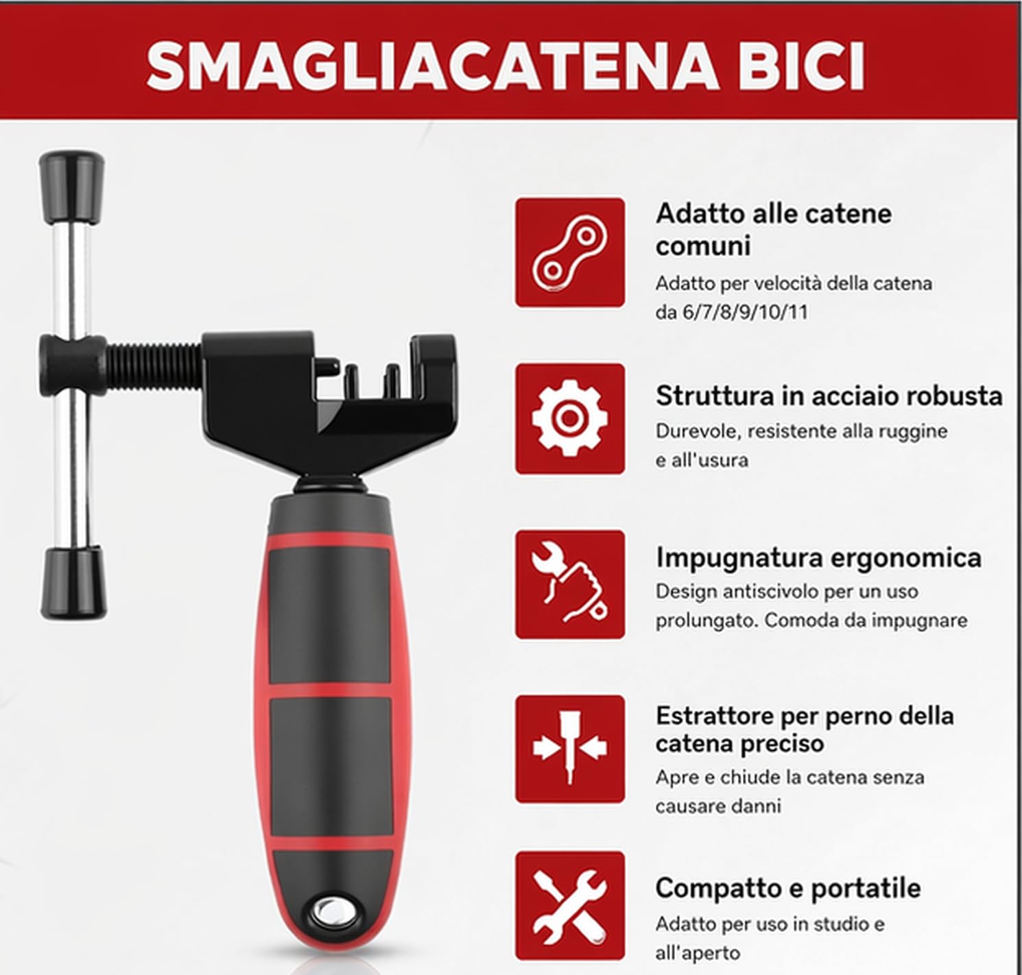 Smagliacatena Bici Professionale con Tagliacatena Attrezzo per Catena Bici, Pinza Catena Bici, Catena Usura Misurazione per 6-12S, Rottura Rapida Precisa della Catena