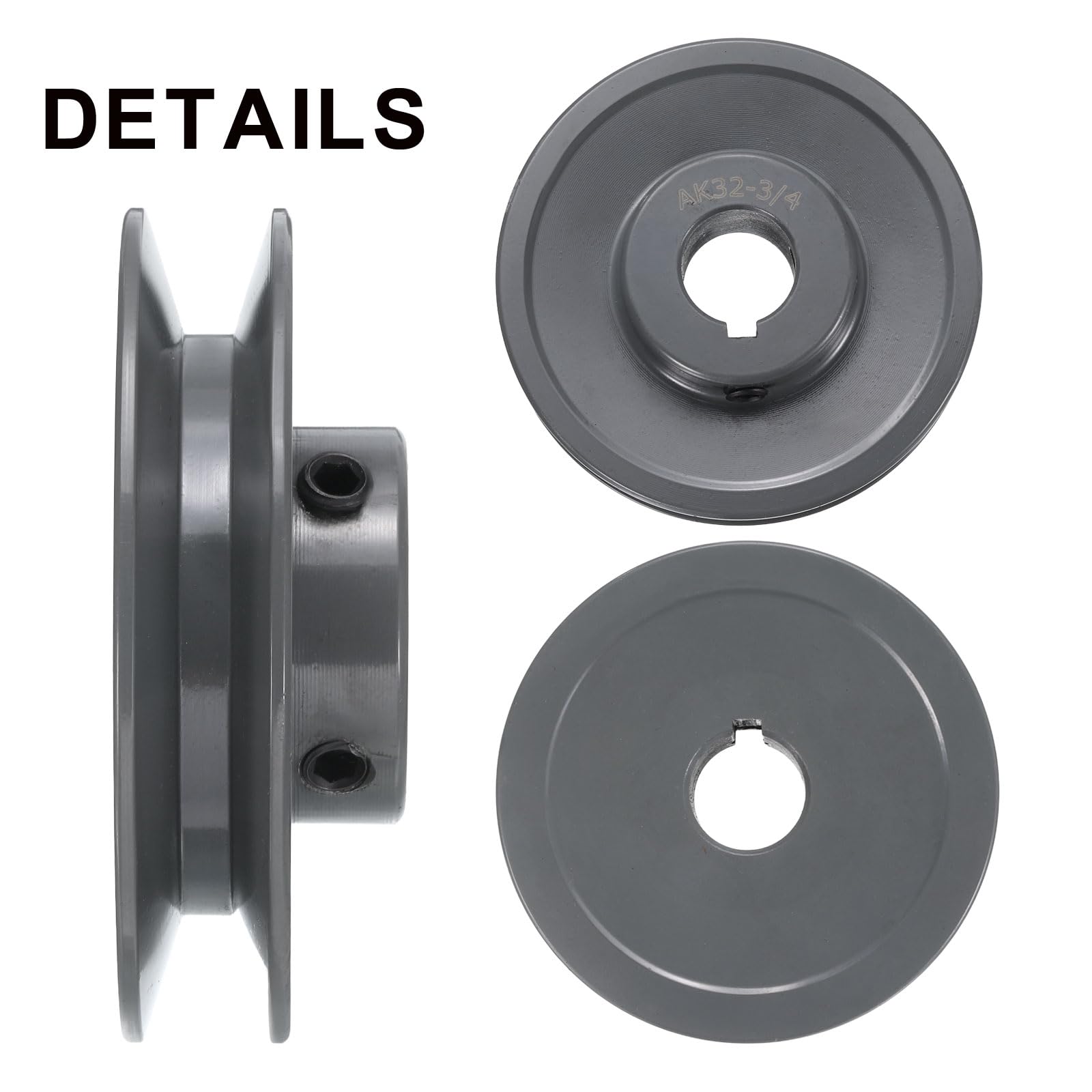 uxcell Lot de 2 poulies à courroie trapézoïdale AK32-3/4 - Alésage 3/4" - Diamètre extérieur : 8,2 cm - Roulettes à rainure unique - En fonte - Section de ceinture pour 4 L ou une ceinture