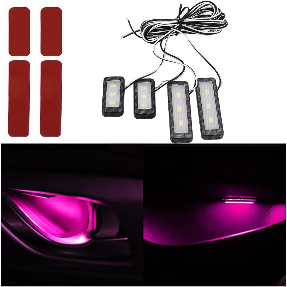Mandark Car Ambient LED Light, Vehicle Door Bowl Armrest Atmosphere Lamp, 12V Automotive Interior Decorative Handle LED Lighting Accessories, Universal for SUV, Sedan, Truck (Pink)