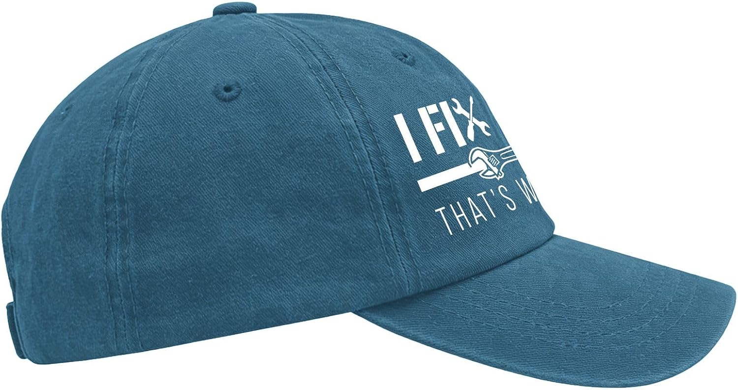 I Fix It All Hat - Funny Mechanic & Handyman Distressed Baseball Cap, Large Graphic That's What I Do Dad Hat image 3