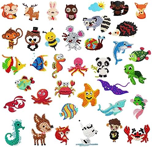 82 Pcs Diamond Painting Stickers Kits for Kids and Adult 5D Animal DIY Diamonds Paint by Numbers Art Handmade Craft for Beginners Cute Animal & Sea World Mosaic Stickers Gift for Children Boys Girls
