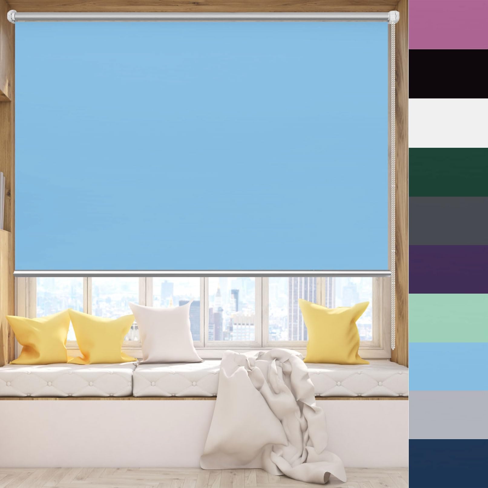Zasłony Rolety zaciemniające 55 x 120 cm Izolowana ochrona przed promieniowaniem UV Okno z roletami dzień i noc z akcesoriami instalacyjnymi dla pokoju dziecięcego, Niebieskie niebo