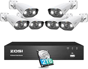 ZOSI 4K Home PoE Security Camera System,8 Ports 16CH 8MP NVR with 2TB HDD,6pcs 4K Outdoor Indoor PoE Bullet Cameras,AI Human Detection,2 Way Audio,Spotlight Siren,Color Night Vision,for 24/7 Recording asin的图片