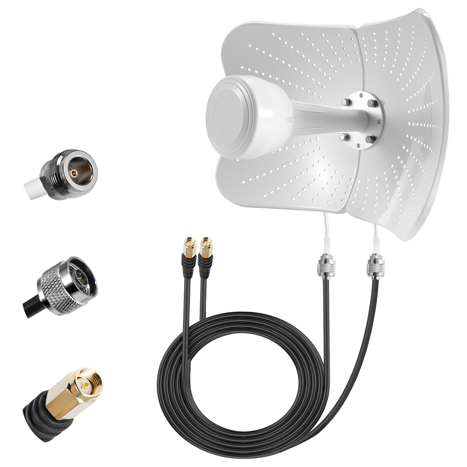 Antena 4G LTE 5G para Exteriores de Doble Banda 22dBi Gain, 600-6000 MHz Antena Direccional Mimo, Señal Compatible Router Mimo Direccional, 2 Cables de 10M, AntenaExterna SMA/TS9