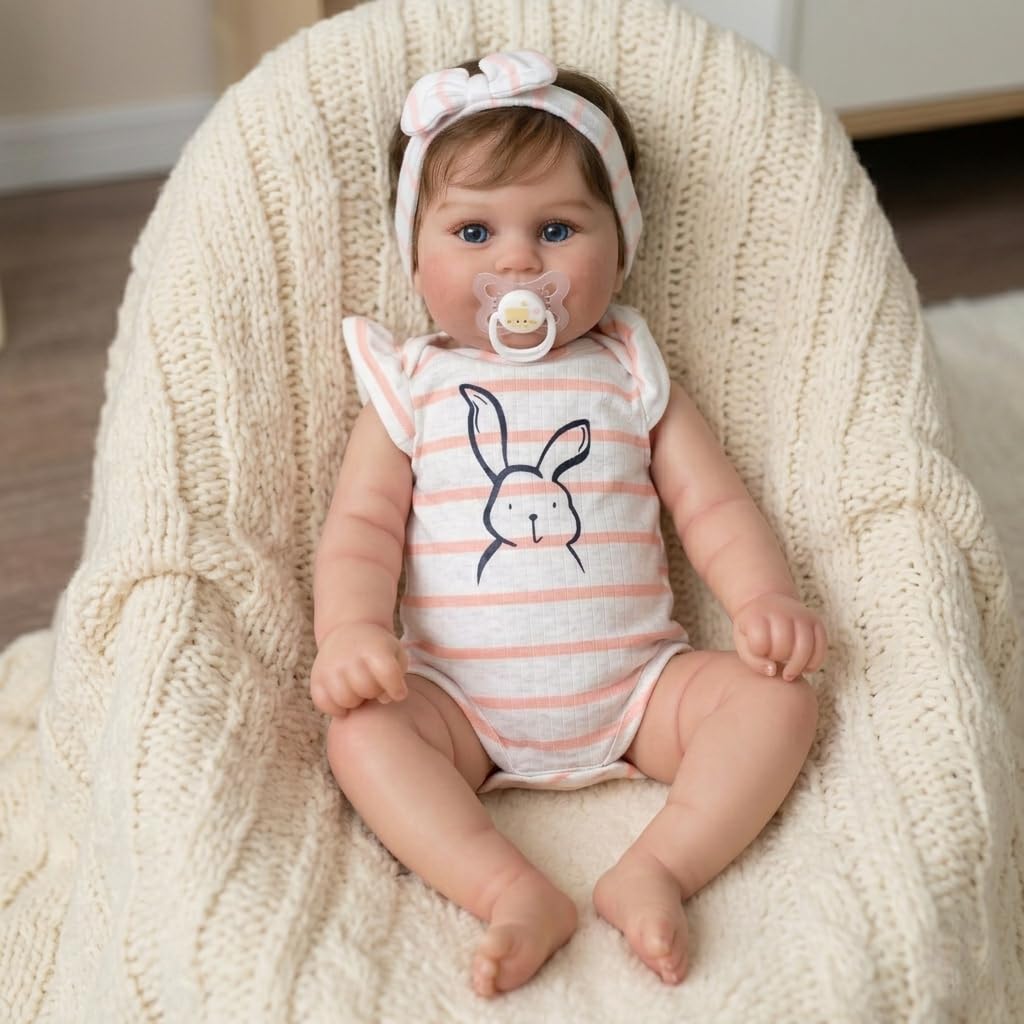 MineeQu Hand Capelli radicati realistiche Bambole Reborn 43 cm Corpo intero in vinile Anatomicamente corretto Bambole neonato Sorridendo doll d'arte per ragazze Sicuro per i bambini dai 3 anni in su