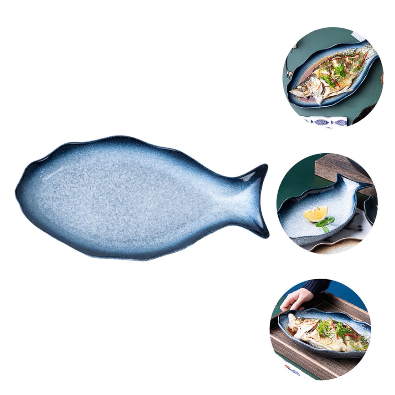 Alipis Plato de Cerámica Forma de Pez para Vapor y Servir Pescado Diseño Antideslizante para Mariscos y Aperitivos Cocina y Comedor