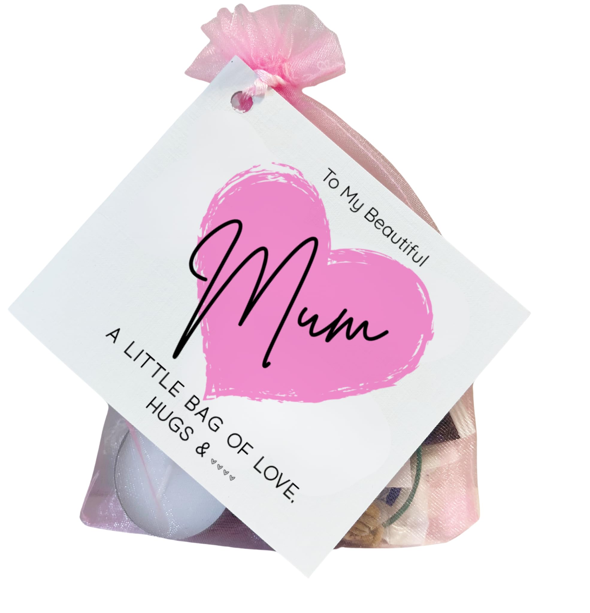 Mum Gift and Card | Little Bag of Love & Hugs – A thoughtful & Sentimental Keepsake (Pink)