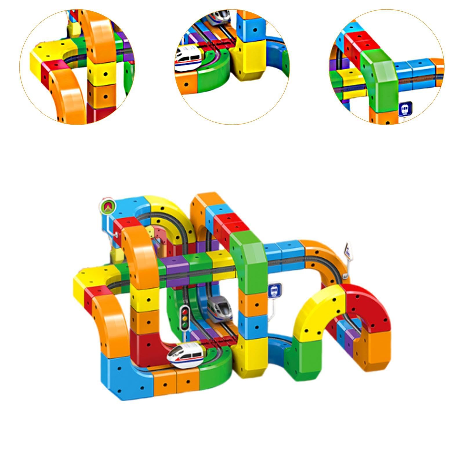 harayaa Set di Trenino Elettrico Fai-da-Te con Blocchi di cubi e binari, Regalo di Compleanno, Pista Creativa 3D a Bambini dai 3 agli 8 Anni, Pista, 123 Pezzi