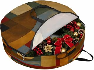Christmas Wreath Storage Container 24 Inch, Vintage Geometric Holiday Décor Storage Bag with Zipper & Reinforced Handles, Farmhouse Abstract Colorful Graffiti Ornament Organizer for Wreaths Gifts