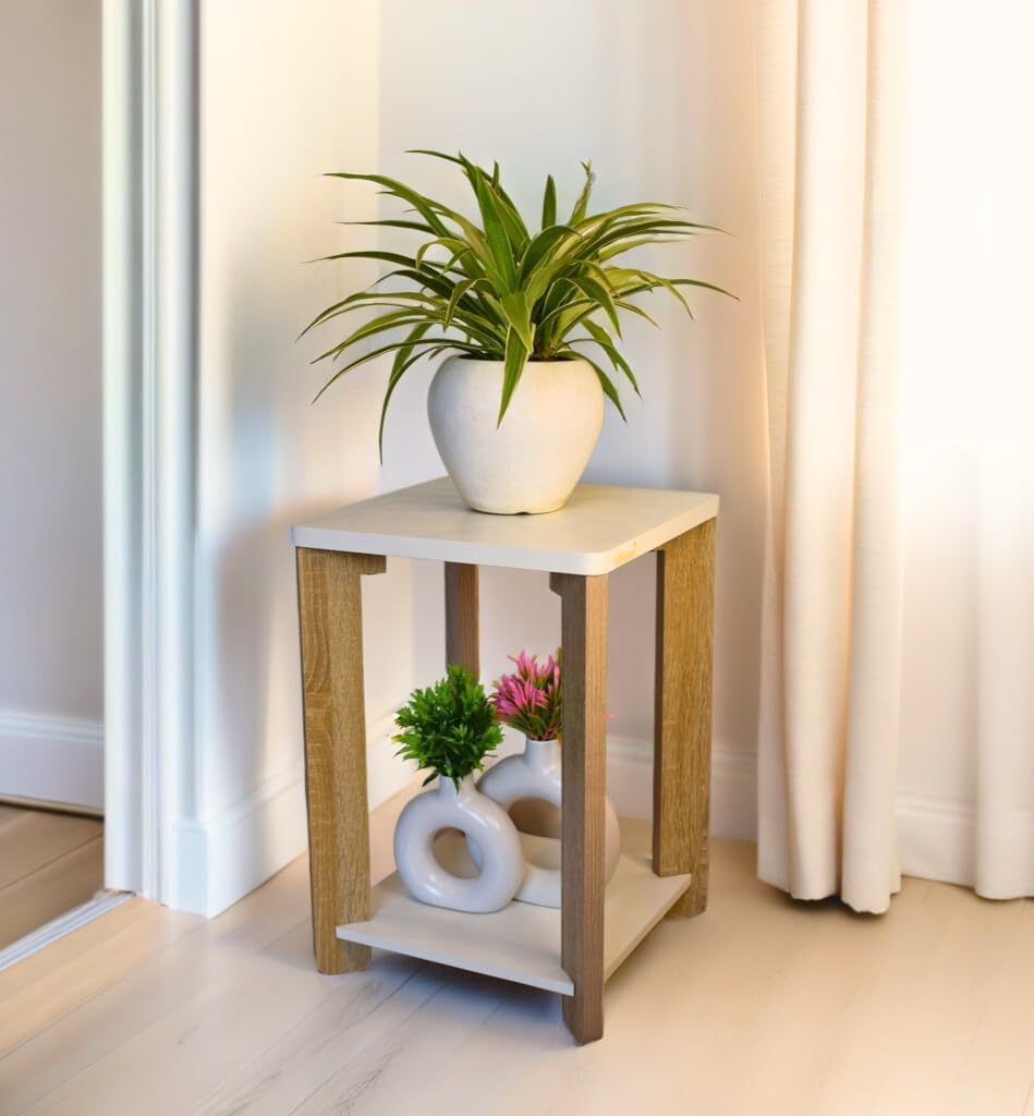 Aashna Sheesham Solid Wood Bedside Side Table for Bedroom, Sofa, Small(Brown & White)-image-39