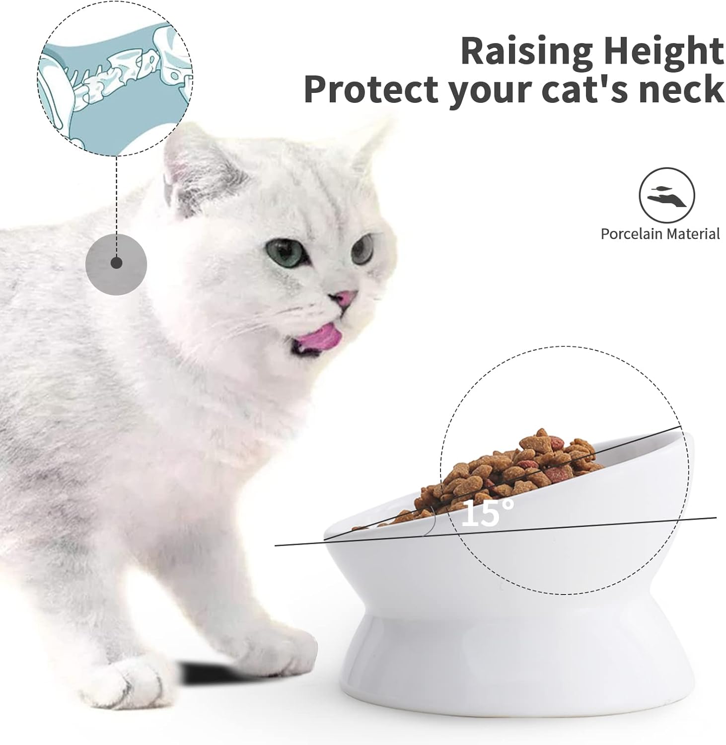 Buy TAMAYKIM 2 Tilted Ceramic Raised Cat Bowls + 2 Water Bowls for Cats