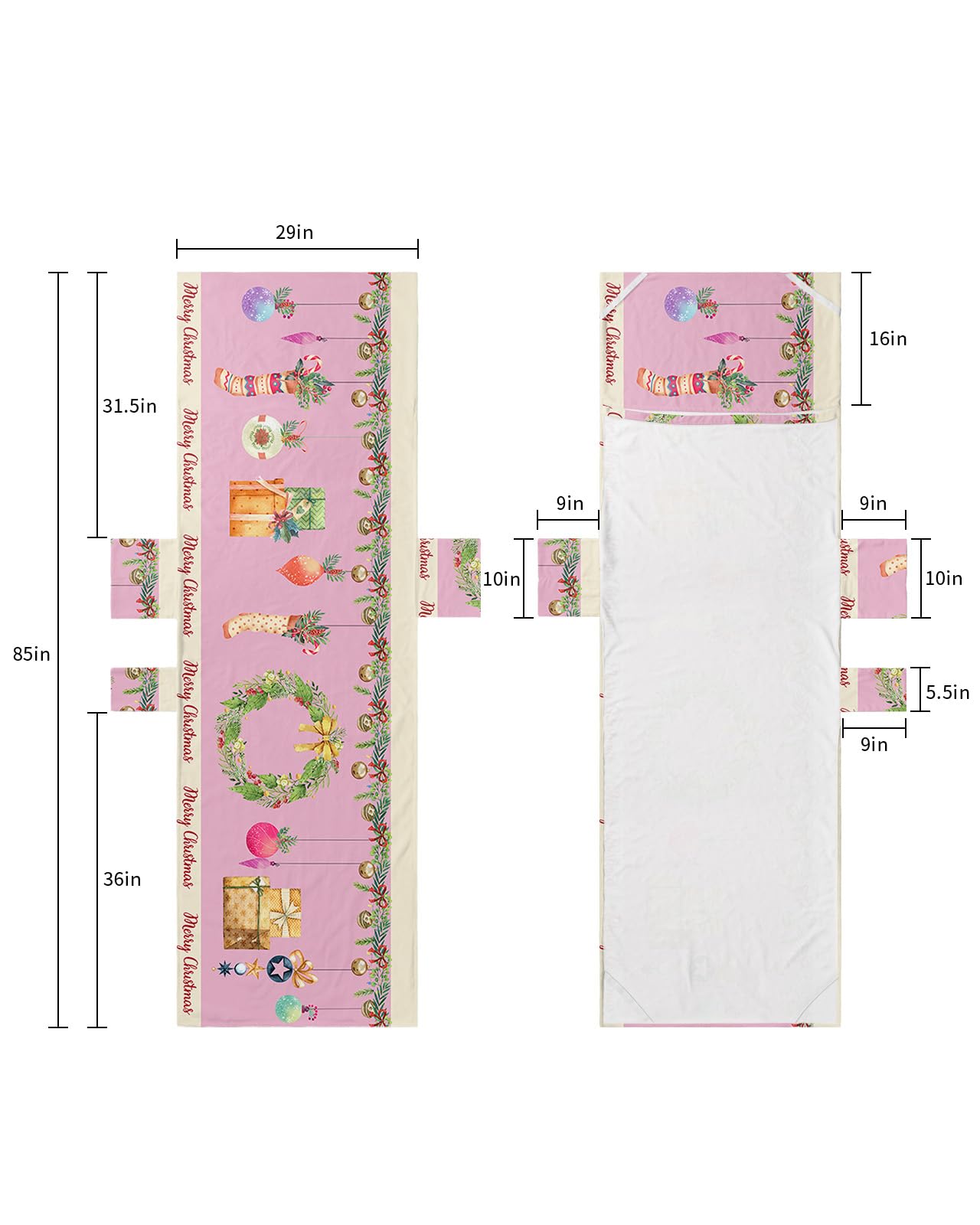 Pink Christmas Wreath Beach Lounge Chair Towel Cover, Soft Chaise Lounge Towel with Side Pockets Patio Pool Chairs Cover for Beach/Pool Sunbathing 29x85 Xmas Balls Stocking Botanical