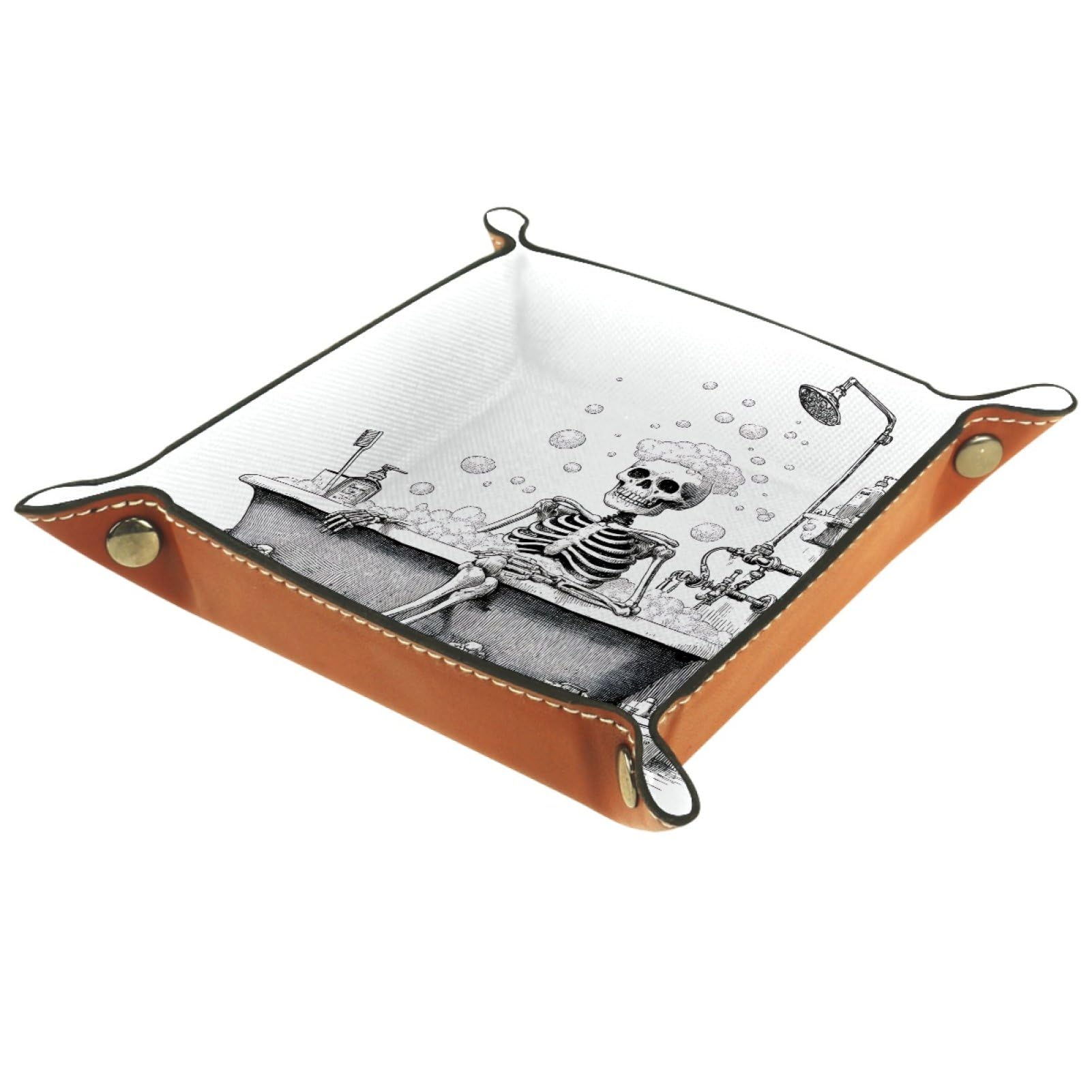 VAPOKF Bathing Skeleton Portable Folding Dice Rolling Tray, Microfiber Leather Dice Holder for Dice Games Like RPG, DND and Other Table Games