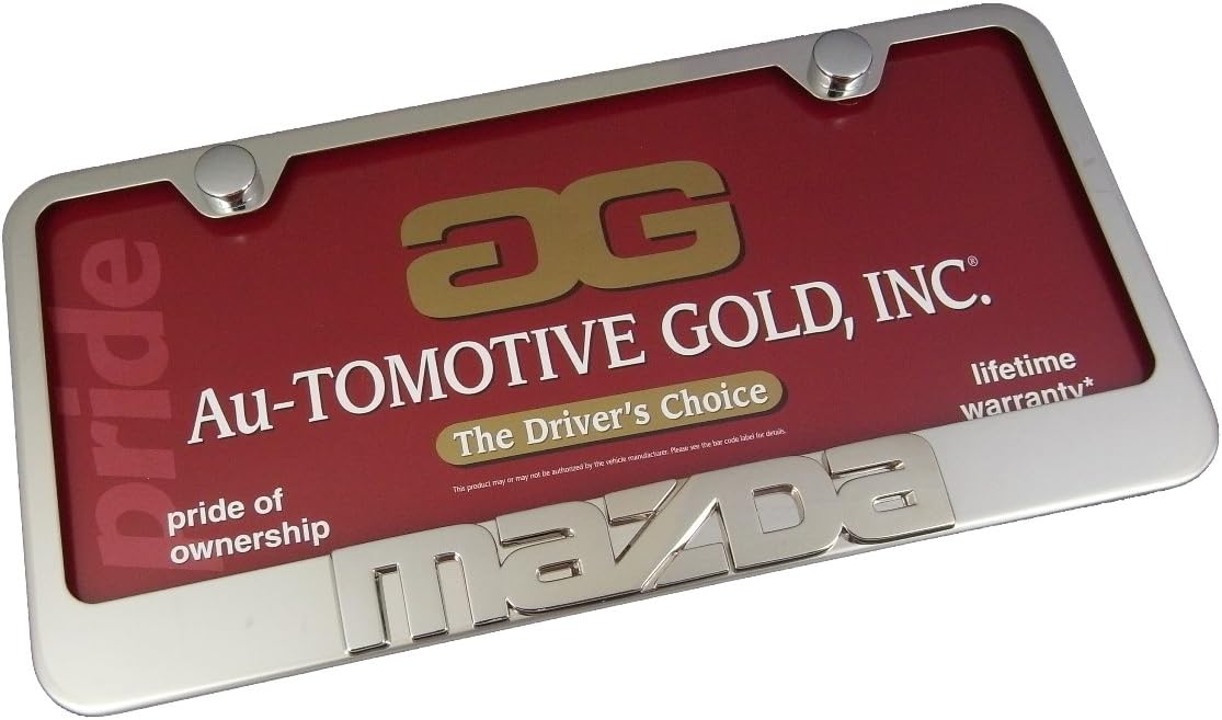 Au-TOMOTIVE Gold, INC. 3D Chrome Logo on Chrome License Plate Frame for Mazda
