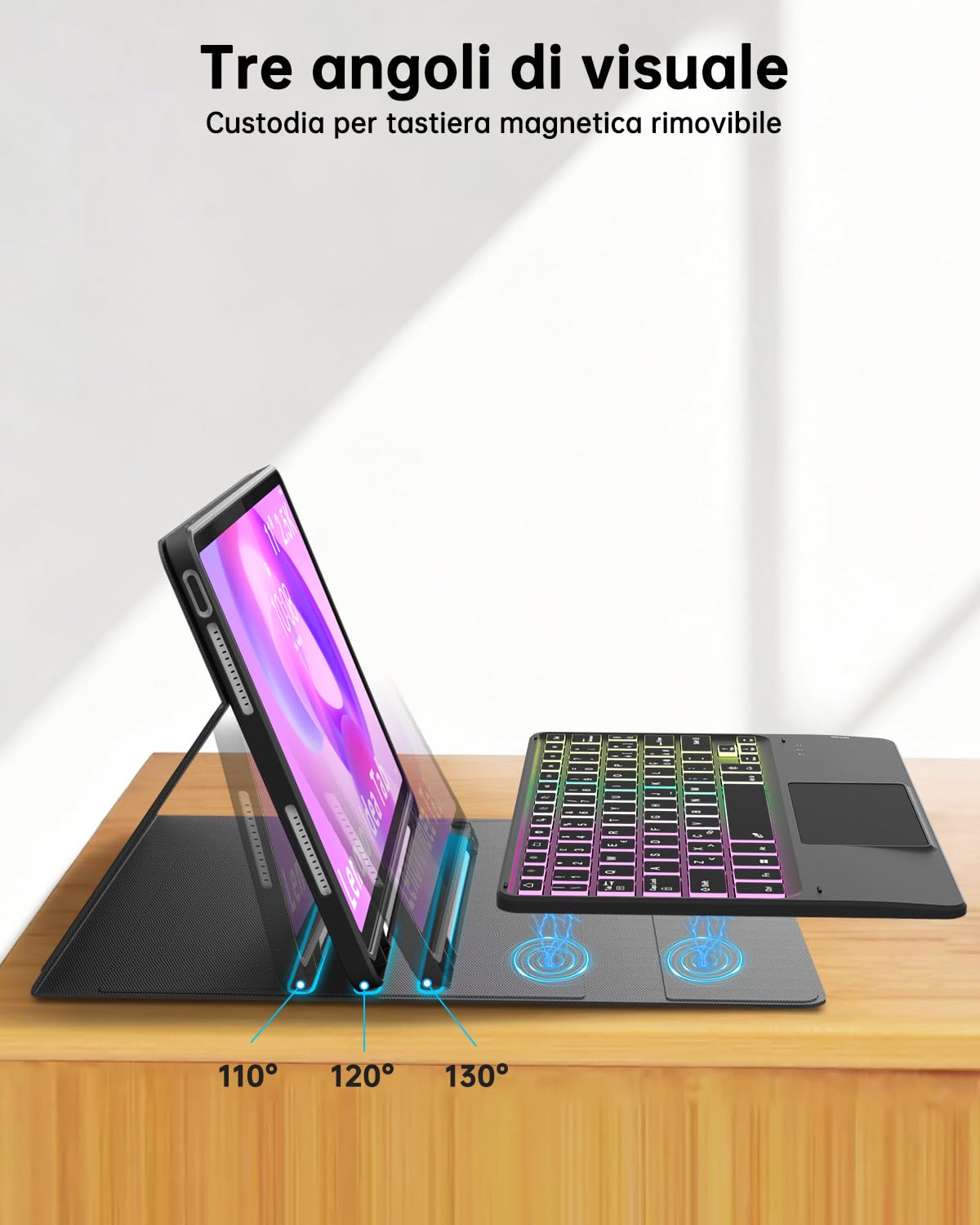 Custodia con Tastiera per Lenovo Idea Tab 11 Pollici Tablet 2025 (TB-336ZU/TB-336FU) : Tastiera retroilluminata Rainbow con touchpad intelligente,[Italiano],Cover Tastiera Rimovibile con Portapenne