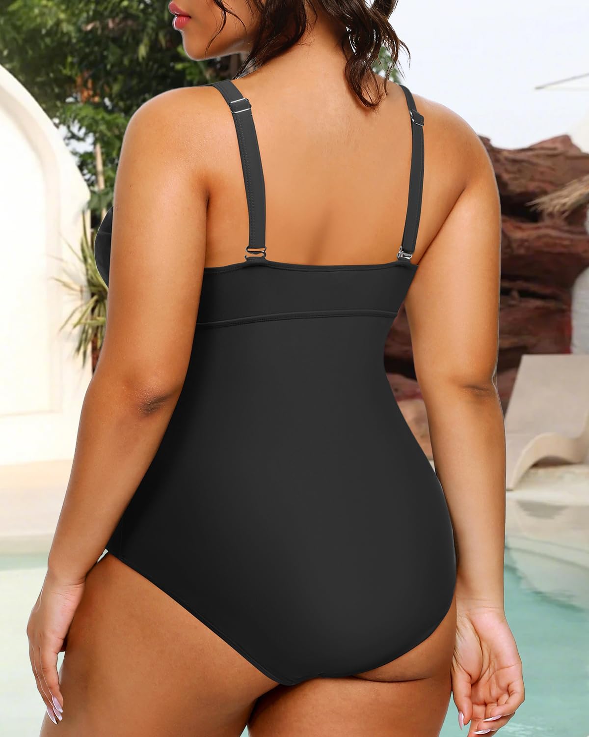 Daci Women Plus Size One Piece Swimsuits Sexy V Neck Bathing Suit Hollowed Out Swimwear - Image 5