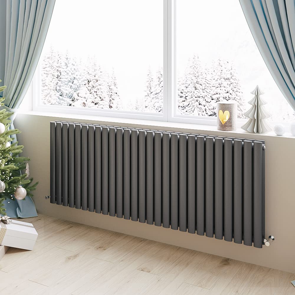 Huiyang Anthracite Horizontal Radiator Oval Column Designer Central Heating Rad 600X1593mm Double