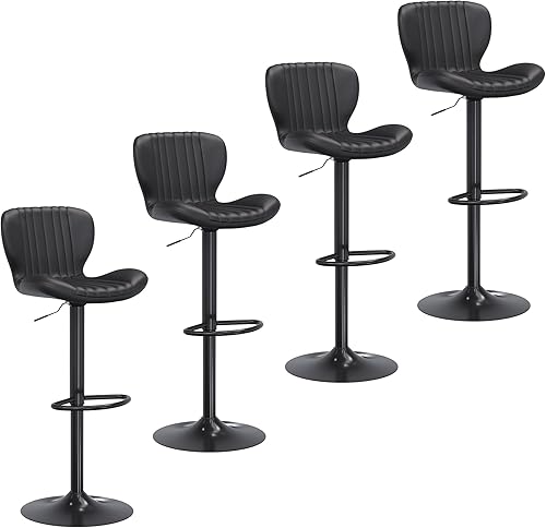 Miniatura 7 de JAMFLY Juego de 4 taburetes de bar, taburetes de bar ajustables de cuero, taburetes de bar modernos, sillas de isla juego de 4 para cocina, color
