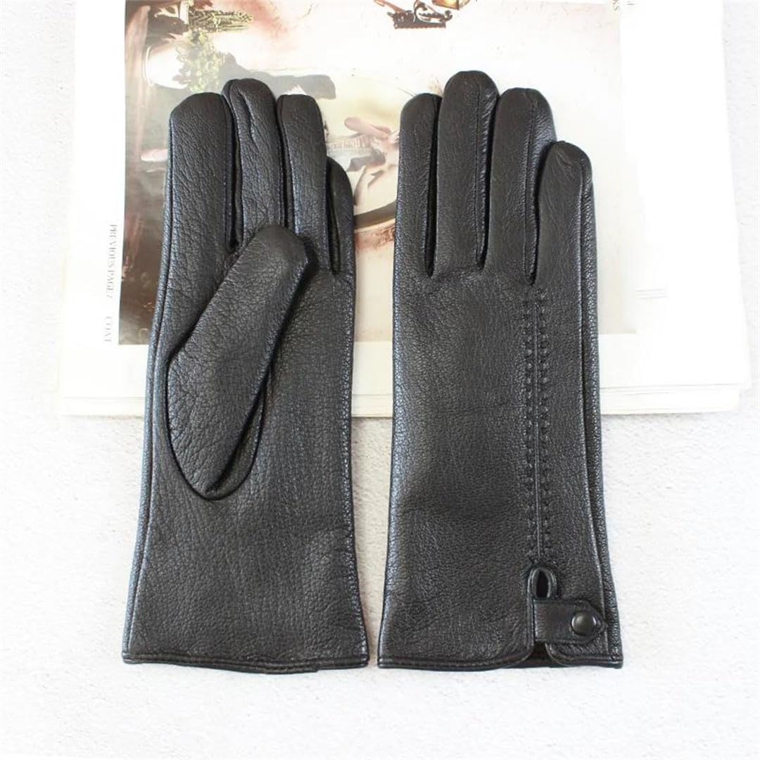 Gants de conduite en cuir avec doublure en polaire pour femme Noir