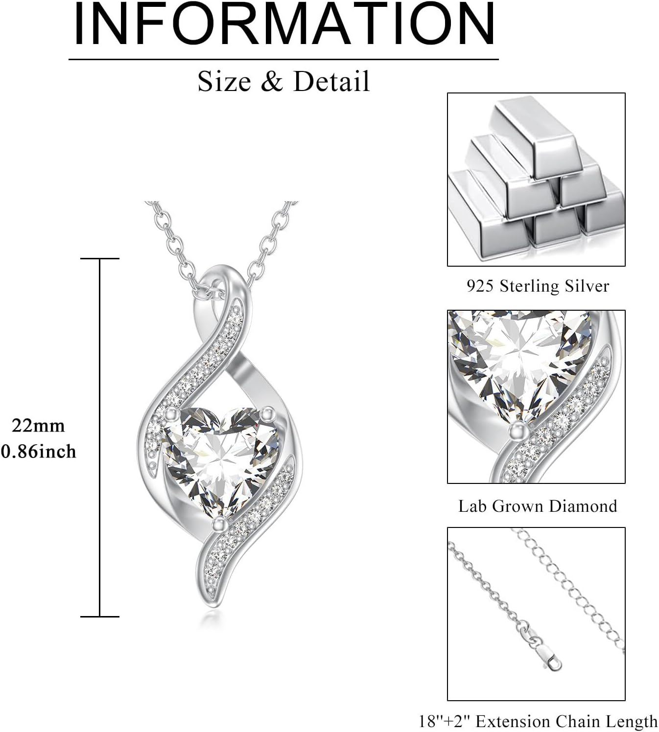 Moissanite Heart Necklaces for Women, 925 Sterling Silver Infinity Heart Pendant, Ideal Anniversary Present or Birthday Christmas Valentine Mothers Day Jewelry Gifts for Mom Wife Her Girlfriend - Image 6