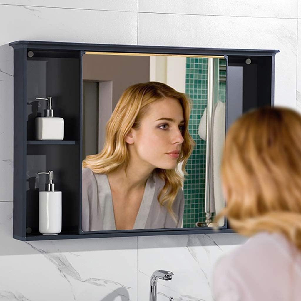 Bath Modern Storage Cupboard Solid Wood Bathroom Cabinet Mounted Push-Pull Mirror Cabinet Mirror