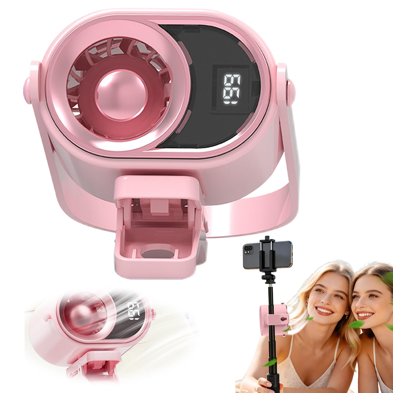 Ventilador portátil con clip de 4 velocidades y luz para camping