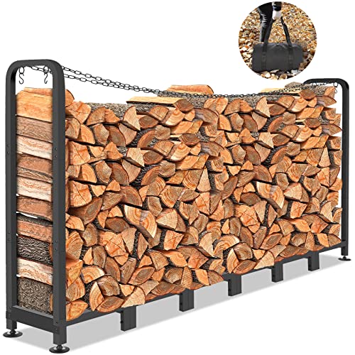 Himimi® Rejilla para leña de metal 235 x 32 x 116cm,Capacidad de carga de 1134 kg,Tamaño Ajustable Rejilla para leñero exterior,Rejilla de madera con bolsa de transporte para leña,2 cadenas antivuelco