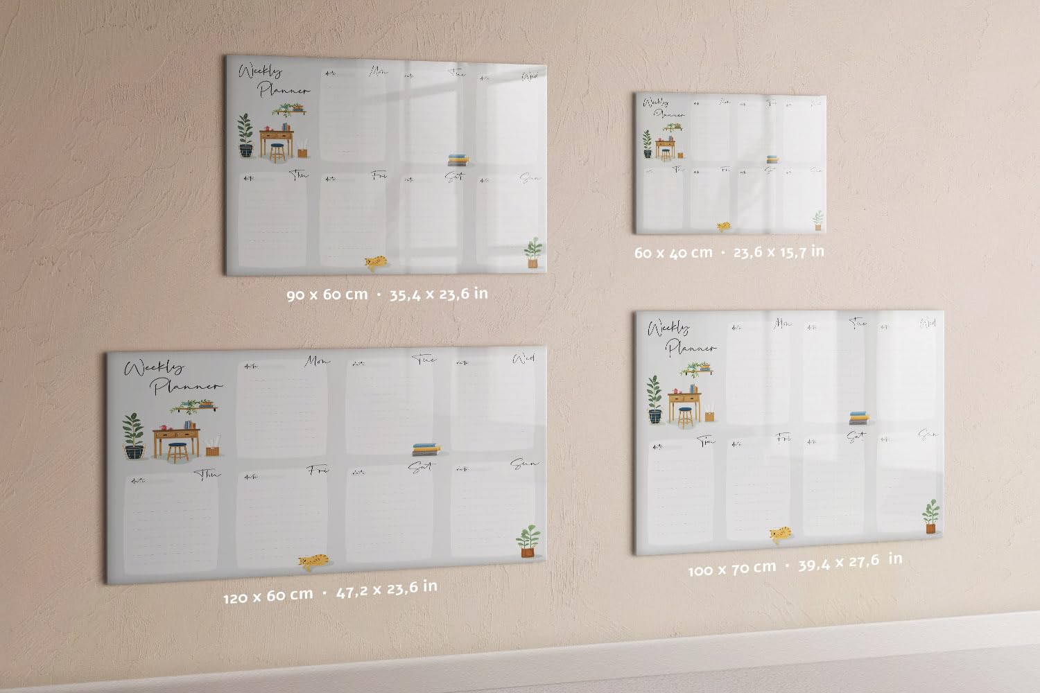 Tableau blanc magnétique mural 60x40 cm | Agenda hebdomadaire confortable