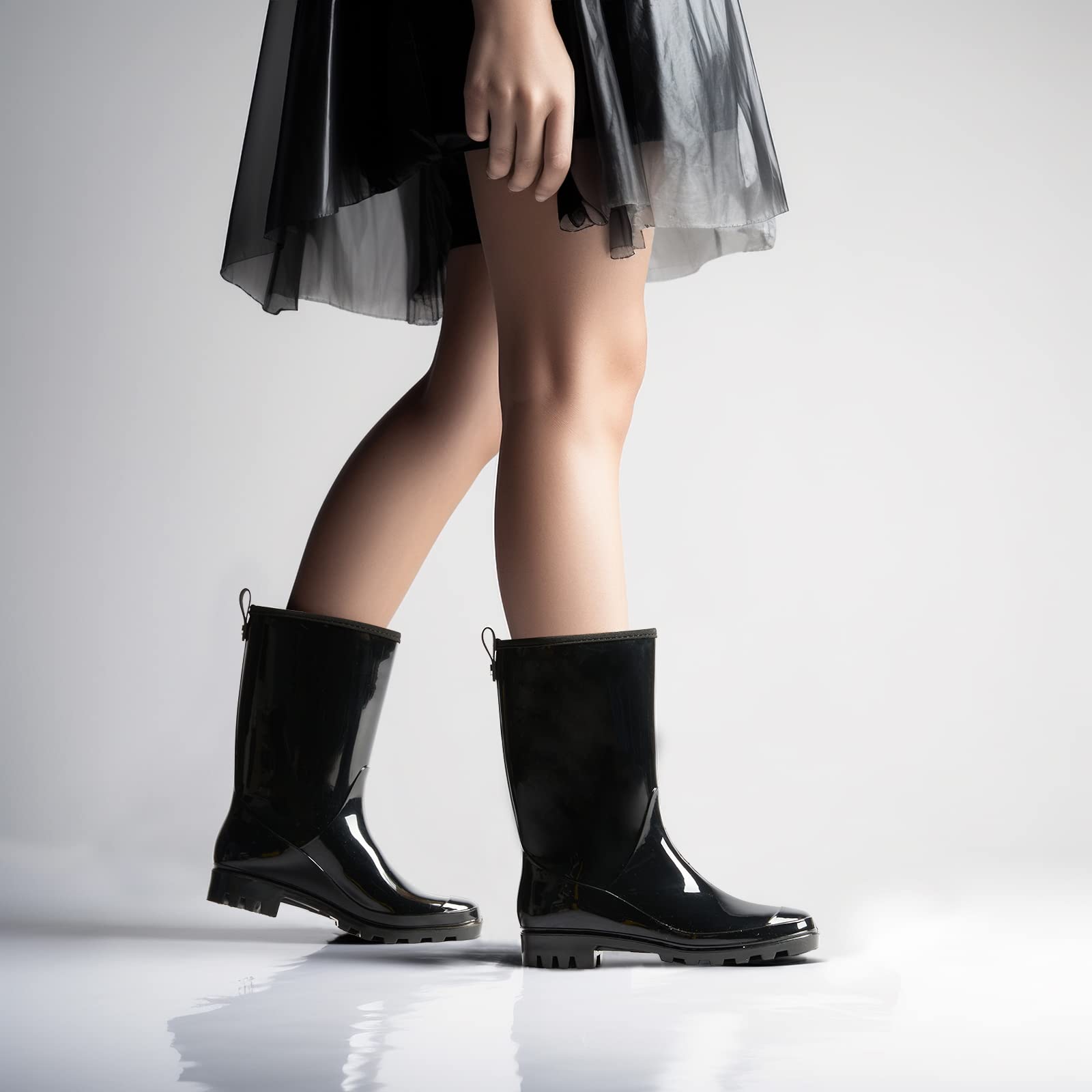 HISEA Stivali di gomma da donna, a mezza altezza, impermeabili, da giardino, antiscivolo, traspiranti, con soletta comoda, alla moda, leggere, per esterni