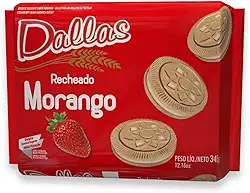 Biscoito Recheado Morango Dallas 345G, Dallas Alimentos, Biscoito Doce Recheado Sabor Morango, Vermelho, Casquinha Crocante E Recheio Cremoso, Alimento Bem Feito Para Bem Servir