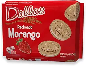 Biscoito Recheado Morango Dallas 345G, Biscoito Doce Recheado Sabor Morango, Vermelho, Casquinha Crocante E Recheio Cremoso, Seleção De Sabores De Qualidade, Alimento Bem Feito Para Bem Servir