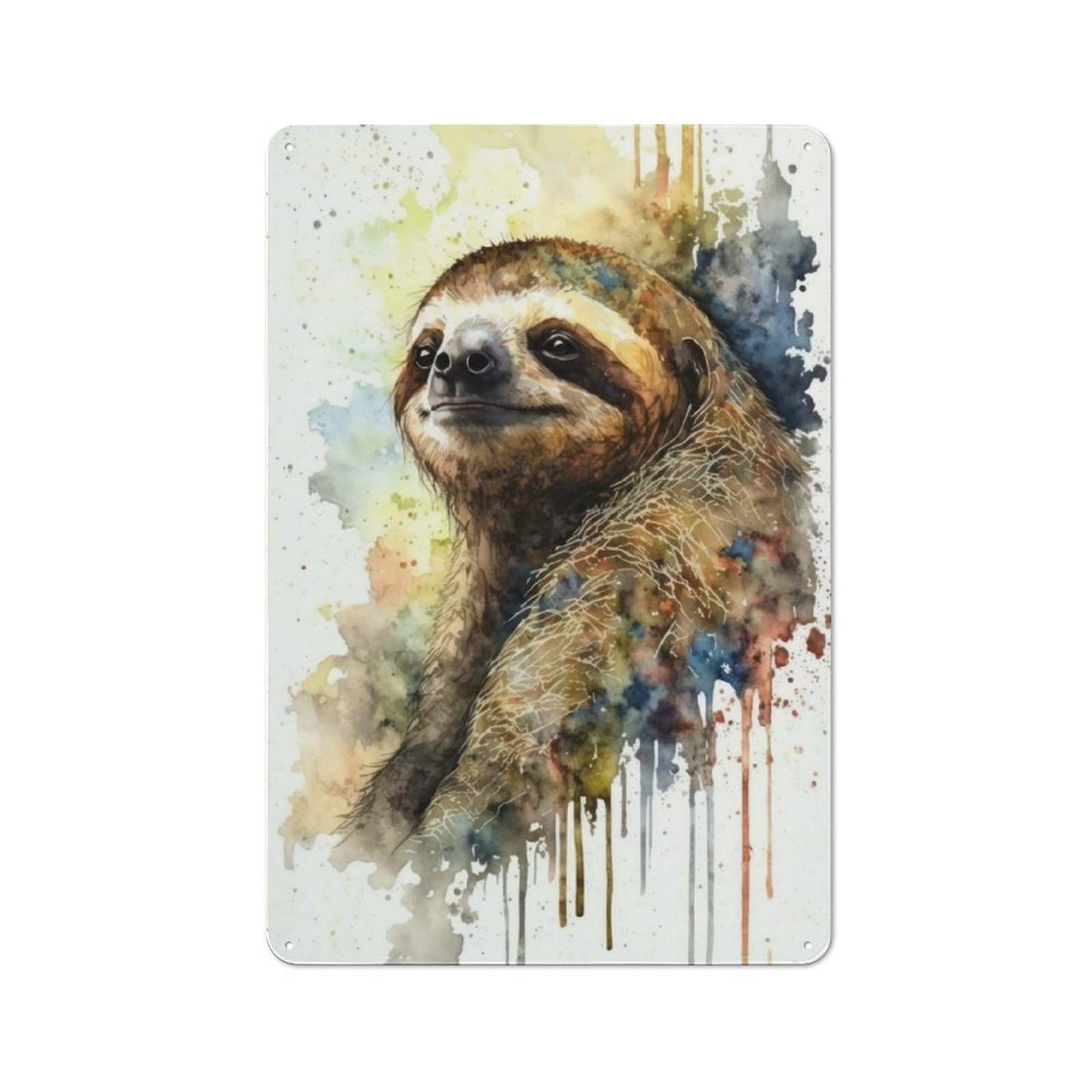 Junmoney Sloth Watercolor Design Printed Metal Sign 30X20cm For Lounge Or Reading Corner, For Vintage Wall Decor Fans, For Themed Room Decoration