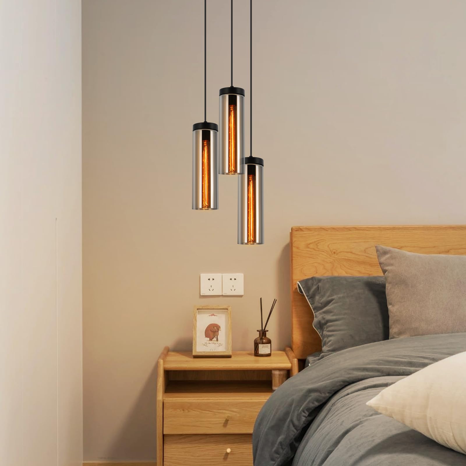 CBJKTX Hängelampe Vintage Hängeleuchte Esstisch-Pendelleuchte 3 Flammig | Glas Esstischlampe Industrial E27 Esszimmerlampe Höhenverstellbar Pendellampe Hängend für Küche Wohnzimmer ohne Leuchtmittel
