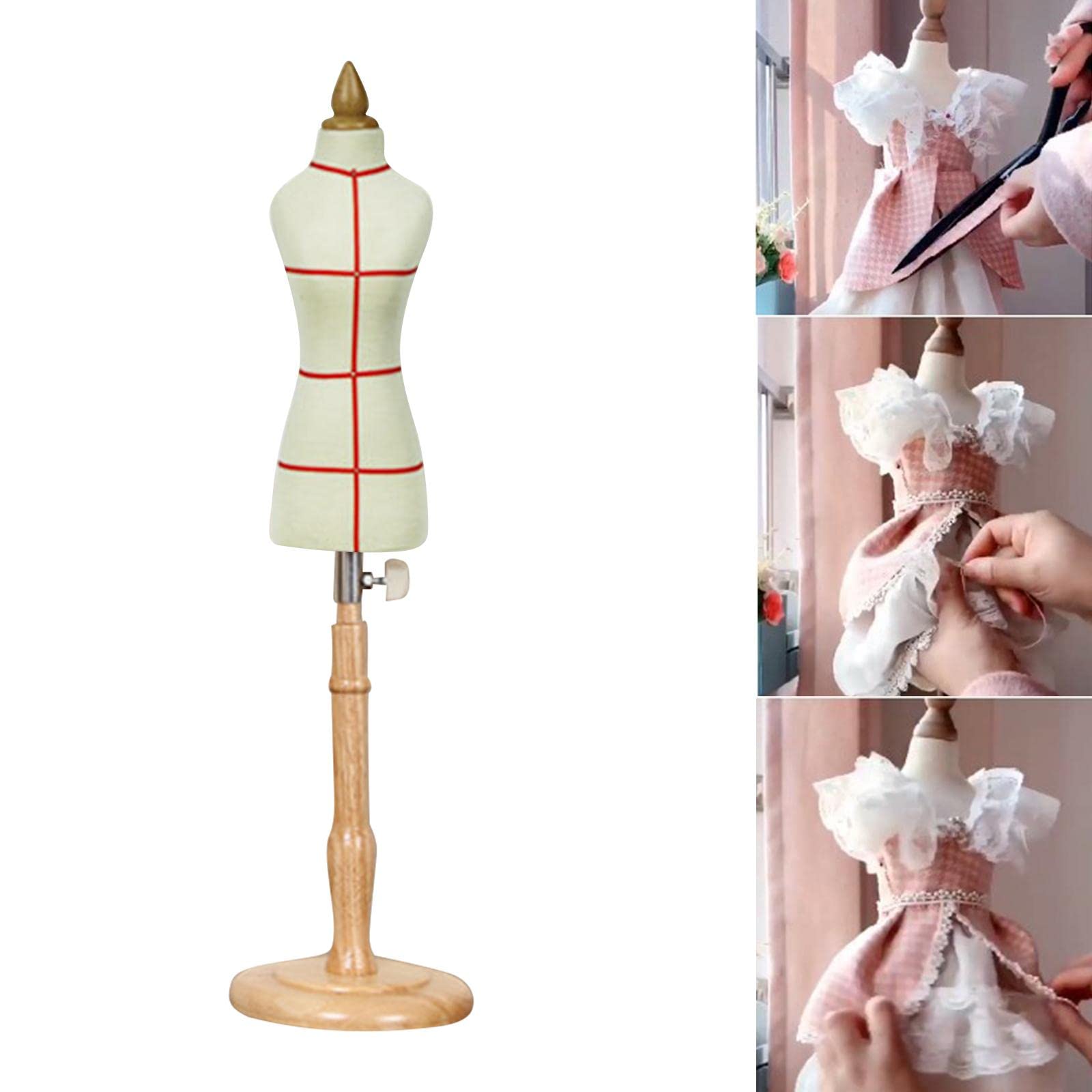 Almencla Mannequin Stand Mini Büstenaufsatz Damen Körper Form mit Baumwollüberzug Und Holzfuß für Schmuckanzeige Näharbeiten Und Puppenkleider für Kinder Heimd , G