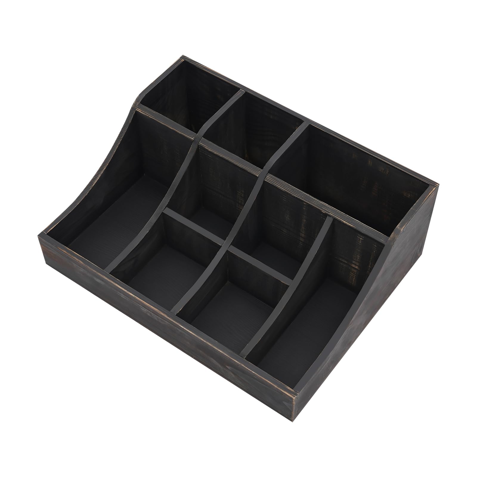 NEATOOM 9 Compartment Condiment Organizer, Countertop Wooden Condiment Holder, Coffee and Tea Supplies Organizer for Coffee Bar (Black)