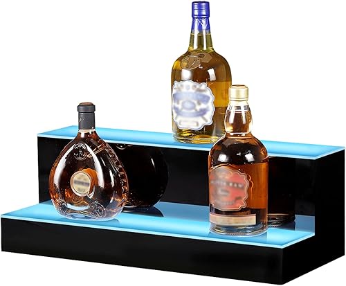 MESAILUP Pantalla de botella de licor con luz LED de 20 pulgadas, estante de botella iluminado de 2 escalones, estante de 2 niveles para el hogar,