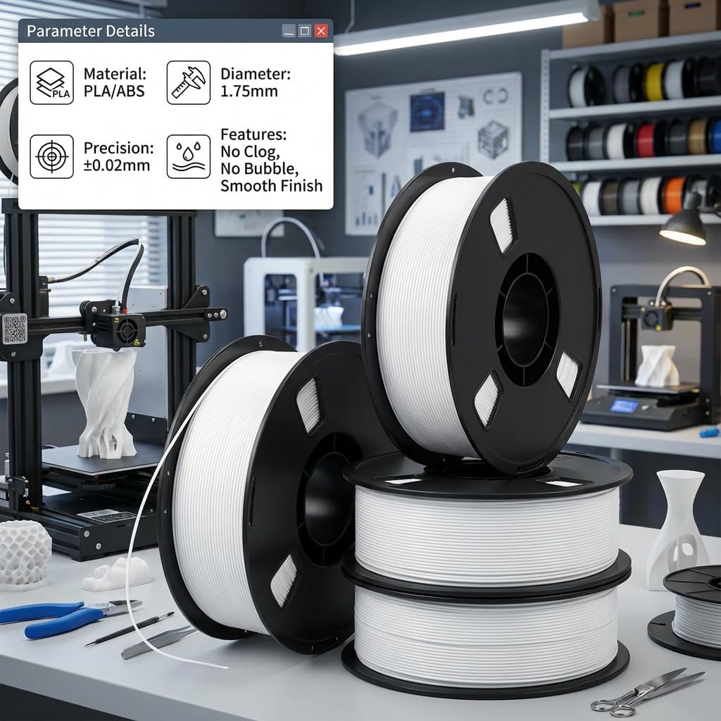 Matte PLA+2.0 Filament 1.75mm, Ultra-Smooth Finish 3D Printing Material, Low Warping & Clog-Free, 1kg Spool (2.2lbs), Dimensional Accuracy +/- 0.02mm, Compatible with Most FDM Printers White - Image 7