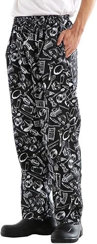 Miniatura 3 de Pantalones de chef estampados holgados para hombre y mujer, uniformes de cocina con cintura elástica, pantalones de trabajo florales para restaurante