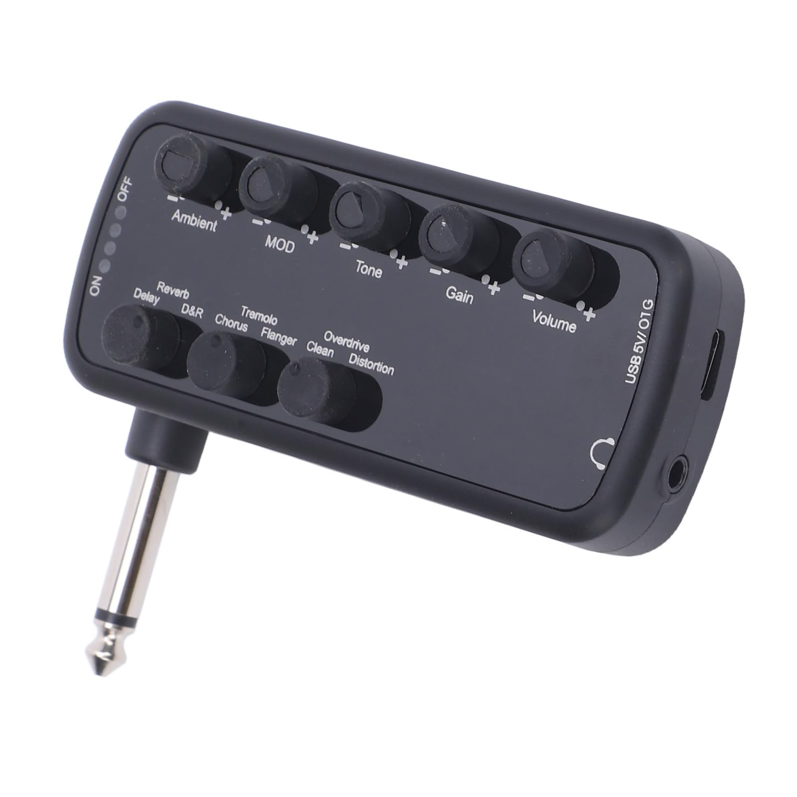 Chrees Amplificatore per Cuffie per Chitarra Elettrica, 5 Manopole con Effetti Sonori regolabili: Delay, Riverbero, Chorus, Tremolo, Flanger, per Registrazione OTG, Ingresso AUX,